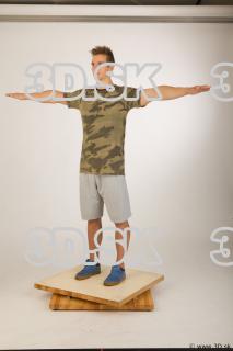 Whole body army tshirt light gray shorts modeling t pose…